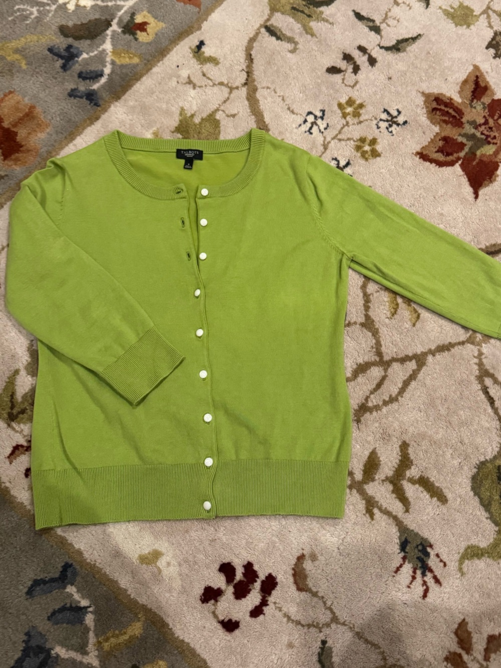 Talbots Bright Lime Green Button-Front Cardigan Petite Small